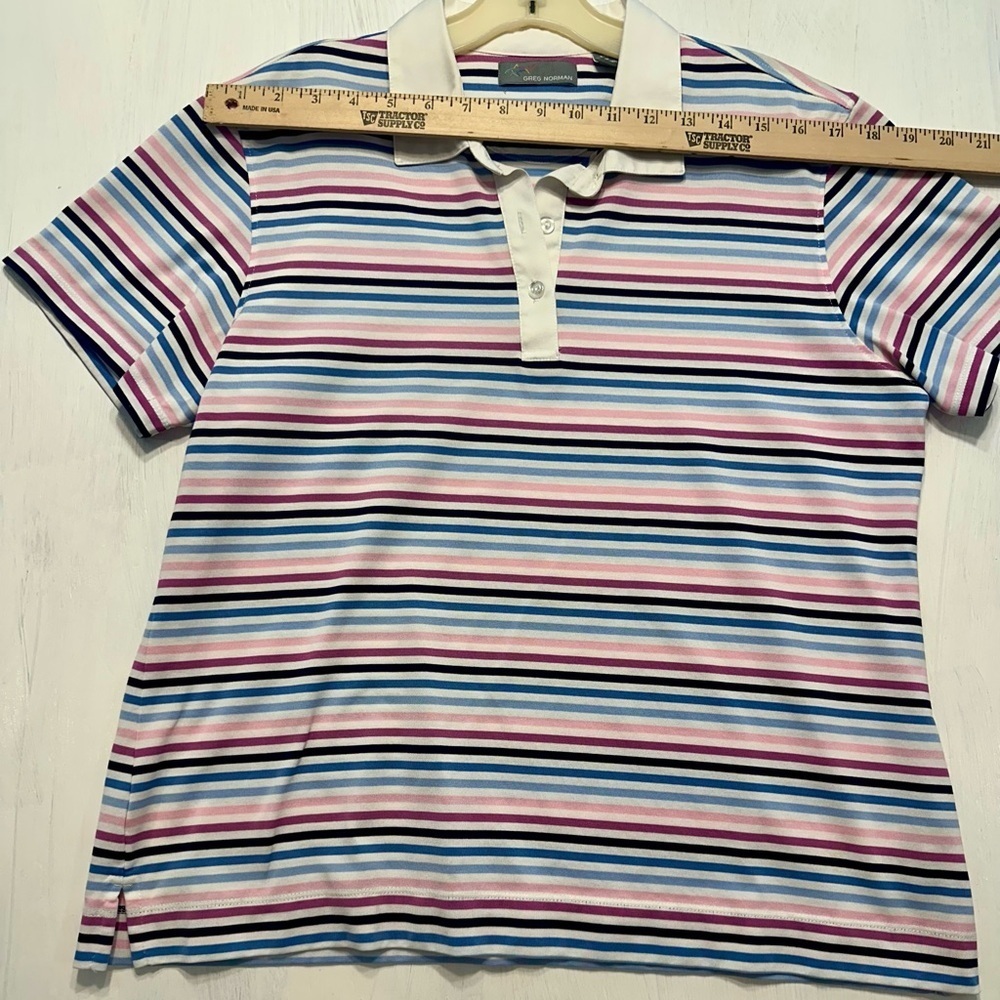 Greg Norman Womens XL Polo Shirt Multicolor Stripe Golf Activewear Cotton Blend - Picture 3 of 10